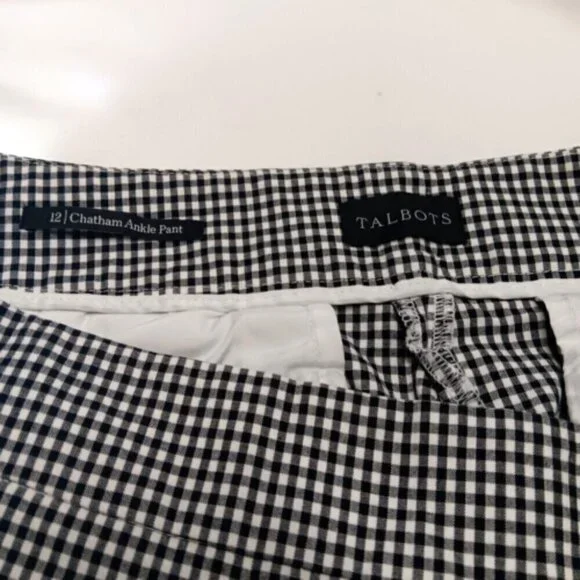 Talbots Ladies Pants Size 12 Chatham Ankle Black & White Gingham Print Side Zip - Picture 9 of 10